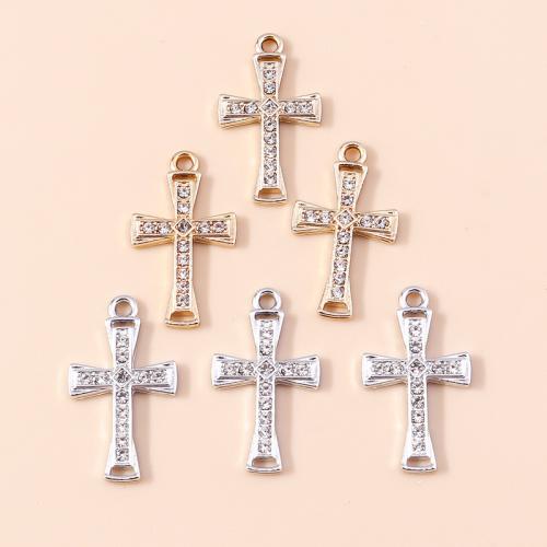 Zinc Alloy Rhinestone Pendants Cross plated DIY & with rhinestone Sold By Bag