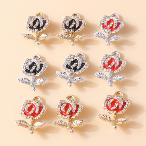 Zinc Alloy Enamel Pendants Rose plated DIY & with rhinestone Sold By Bag