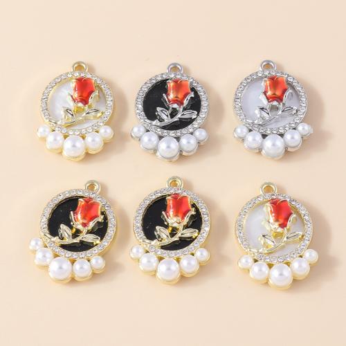 Zinc Alloy Enamel Pendants with Plastic Pearl Rose plated DIY & with rhinestone Sold By Bag