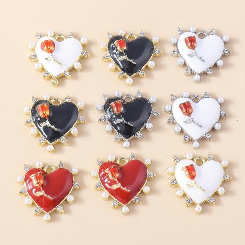 Zinc Alloy Enamel Pendants with Plastic Pearl Heart plated DIY & with rhinestone Sold By Bag