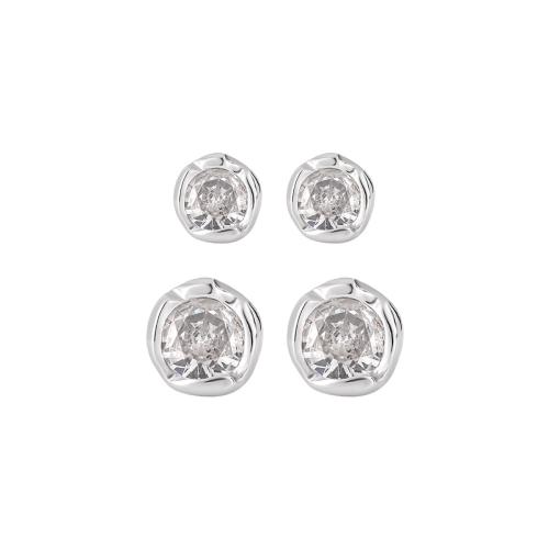 925 Sterling Silver Stud Earring Geometrical Pattern platinum plated & micro pave cubic zirconia & for woman Sold By Pair