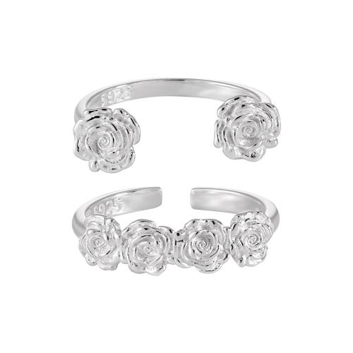 925 sterling zilver Manchet Finger Ring, Bloem, verschillende stijlen voor de keuze & voor vrouw, zilver, Maat:6.5, Verkocht door PC