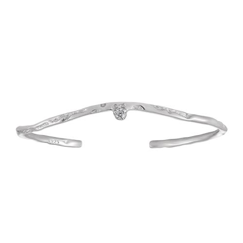 925 Sterling Silver Cuff Bangle platinum plated micro pave cubic zirconia & for woman Inner Approx 60mm Sold By PC