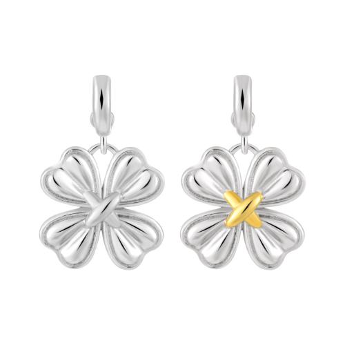 925 Sterling Silver κρεμαστό κόσμημα, 925 ασημένιο ασήμι, Four Leaf Clover, DIY, περισσότερα χρώματα για την επιλογή, 15x25mm, Sold Με PC