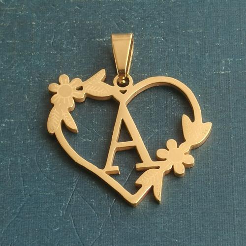 Stainless Steel Letter Pendants 304 Stainless Steel Heart Vacuum Ion Plating letters are from A to Z & DIY Sold By Bag