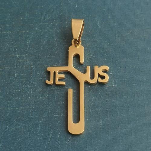 Stainless Steel Cross Pendants 304 Stainless Steel Vacuum Ion Plating DIY golden Sold By Bag