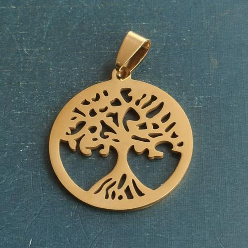 Roestvrij stalen sieraden Hangers, 304 roestvrij staal, Tree of Life, DIY, gouden, 29x32x1.60mm, 10pC's/Bag, Verkocht door Bag