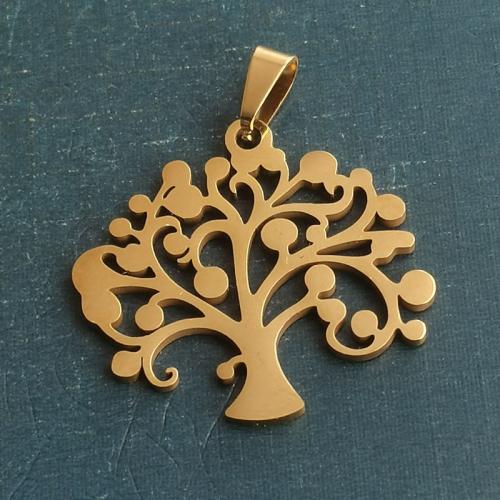 Stainless Steel Pendants 304 Stainless Steel Tree Vacuum Ion Plating DIY golden Sold By Bag