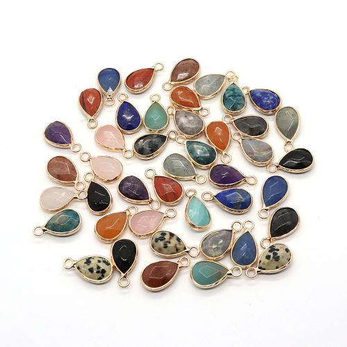 Gemstone Vedhæng Smykker, Natursten, med Messing, Teardrop, du kan DIY & forskellige materialer til valg, flere farver til valg, 18x18mm, Solgt af PC