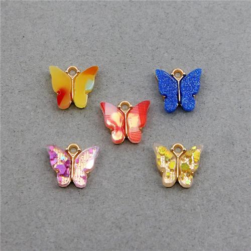 Acrylic Pendants Zinc Alloy with Acrylic Butterfly gold color plated DIY nickel lead & cadmium free Sold By Bag