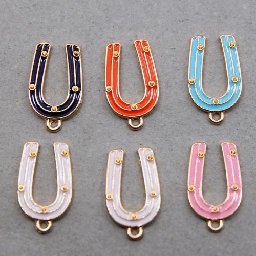 Zinc Alloy émail Pendants, alliage de zinc, Lettre U, Placage, DIY, plus de couleurs à choisir, protéger l'environnement, sans nickel, plomb et cadmium, 21x13x2mm, 100PC/sac, Vendu par sac