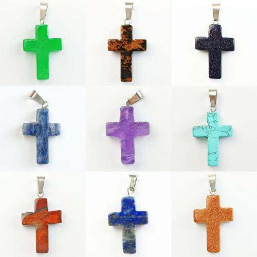 Gemstone Pendants Jewelry Natural Stone Cross DIY nickel lead & cadmium free Sold By PC