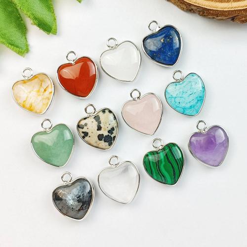 Gemstone Pendants Jewelry Natural Stone with Zinc Alloy Heart DIY Sold By PC