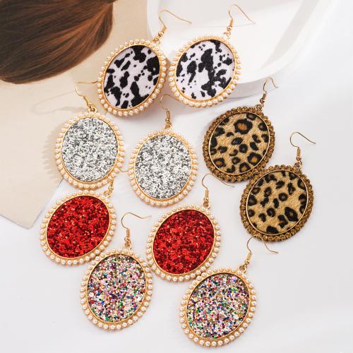 Earring Jewelry Zinc Alloy with PU Leather & Plastic Pearl fashion jewelry & for woman Sold By Pair