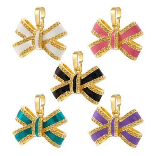 Cubic Zirconia Micro Pave Brass Pendant Bowknot gold color plated DIY & micro pave cubic zirconia & enamel Sold By PC