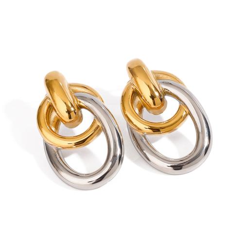 Stainless Steel Stud Earrings 304 Stainless Steel plated for woman & two tone & hollow Sold By Pair