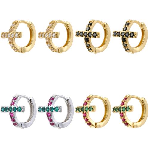 Cubic Zirconia Micro Pave Latão Brinco, cobre, banhado, joias de moda & micro pavimento em zircônia cúbica & para mulher, Mais cores pare escolha, vendido por par