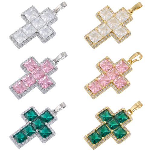 Brass Cross Pendants plated DIY & micro pave cubic zirconia Sold By PC