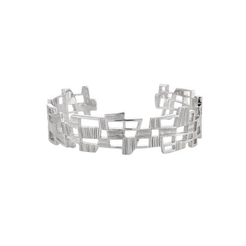 925 Sterling Silver Cuff Bangle platinum plated brushed & for woman & hollow Sold By PC