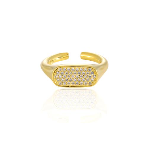 925 de prata esterlina Cuff Ring Finger, Padrão Geométrico, micro pavimento em zircônia cúbica & para mulher, Mais cores pare escolha, tamanho:6.5, vendido por PC