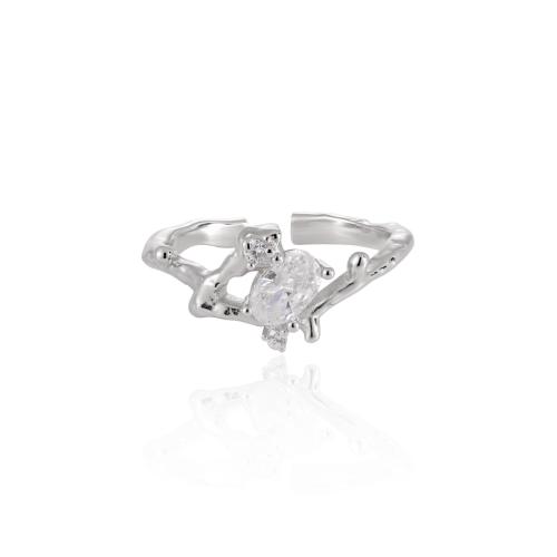 925 sterling zilver Manchet Finger Ring, Tak, verstelbaar & micro pave zirconia & voor vrouw, meer kleuren voor de keuze, Maat:6.5, Verkocht door PC