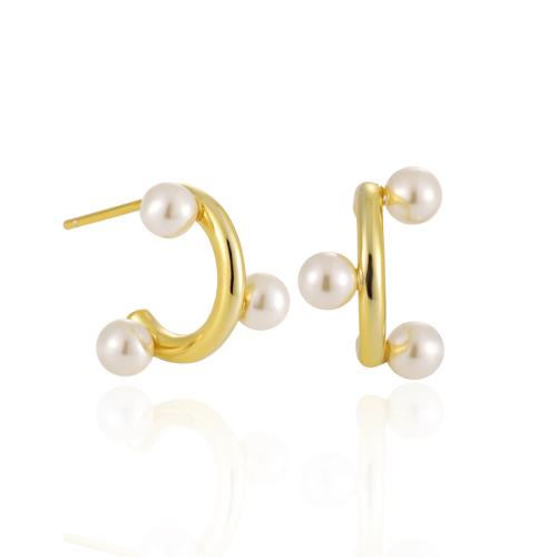 925 de prata esterlina brincos, with Shell Pearl, Letra C, joias de moda & para mulher, Mais cores pare escolha, 2x13mm, vendido por par