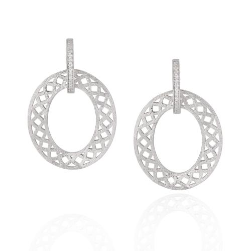 925 Sterling Sølv Drop Earring, Geometrisk mønster, platineret, for kvinde & hule & frosted, 22x30mm, Solgt af par