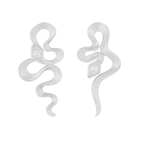 925 Sterling Silver Graí Earring, Nathair, platanam plátáilte, micrea réiteach zirconia ciúbach & do bhean, 14x30mm, Díolta De réir Péire