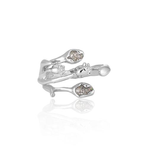 925 Sterling Silver Cuff Finger Ring Tulip platinum plated for woman & epoxy gel & with rhinestone US Ring .5 Sold By PC