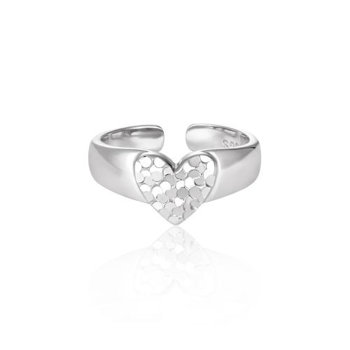 925 Sterling Silver Cuff Finger Ring Heart platinum plated adjustable & for woman & hollow US Ring .5 Sold By PC