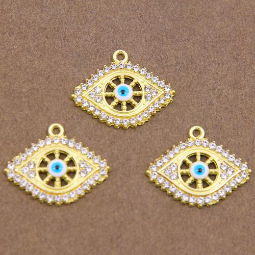 Evil Eye Pendler, Zinc Alloy, guldfarve belagt, du kan DIY & med rhinestone, gylden, nikkel, bly & cadmium fri, 21x27x3mm, 100pc'er/Bag, Solgt af Bag