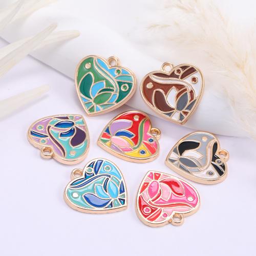 Zinc Alloy Enamel Pendants Heart gold color plated DIY nickel lead & cadmium free Sold By Bag