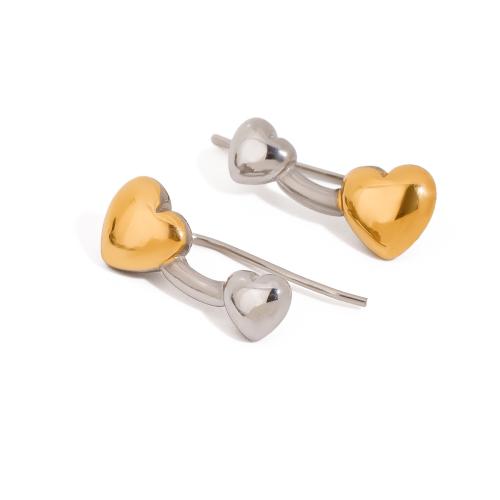 Stainless Steel Stud Øreringe, 304 rustfrit stål, Heart, forgyldt, mode smykker, blandede farver, Solgt af par