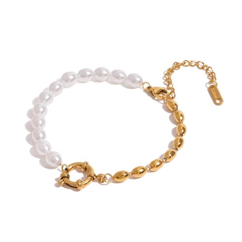 Stainless Steel Jewelry Bracelet 304 Stainless Steel with Plastic Pearl plated fashion jewelry mixed colors Sold By PC