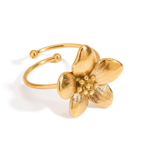 Stainless Steel Finger Ring 304 Stainless Steel Flower gold color plated fashion jewelry golden Sold By PC