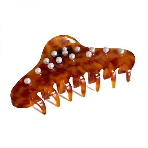 Haar Claw Clips, Acetaatblad, met Plastic Pearl, mode sieraden, meer kleuren voor de keuze, 123x56x41mm, Verkocht door PC