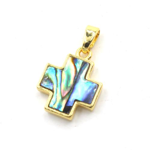 Natural Abalone Shell Pendants Zinc Alloy with Abalone Shell & Brass Cross gold color plated DIY nickel lead & cadmium free Sold By PC