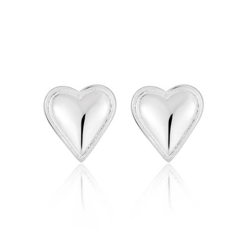 925 Sterling Sølv Stud Earring, Heart, for kvinde & glat, 14.90x14.20mm, Solgt af par