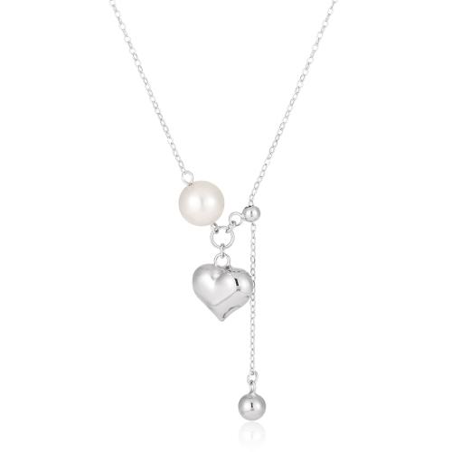 925 Sterling Silver Necklace with Shell Pearl with 2inch extender chain Heart platinum plated cross chain & for woman Length Approx 17.7 Inch Sold By PC