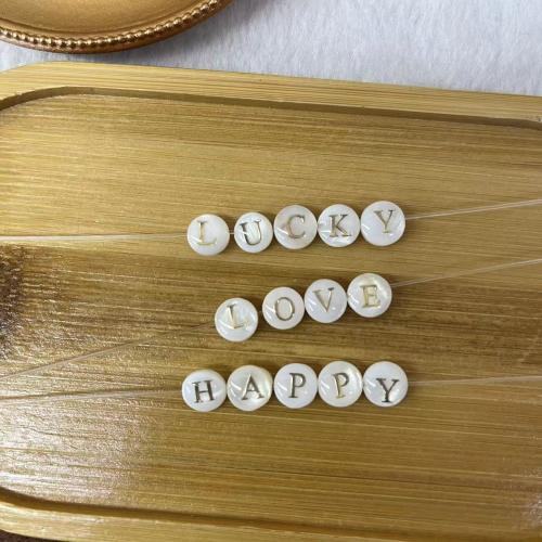 Natural Freshwater Shell Beads printing letters are from A to Z & DIY Sold By Bag