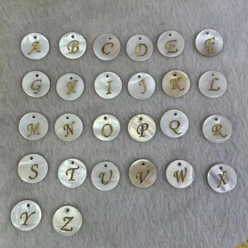 Shell Pendants Freshwater Shell Flat Round letters are from A to Z & DIY & gold accent 15mm Sold By Bag