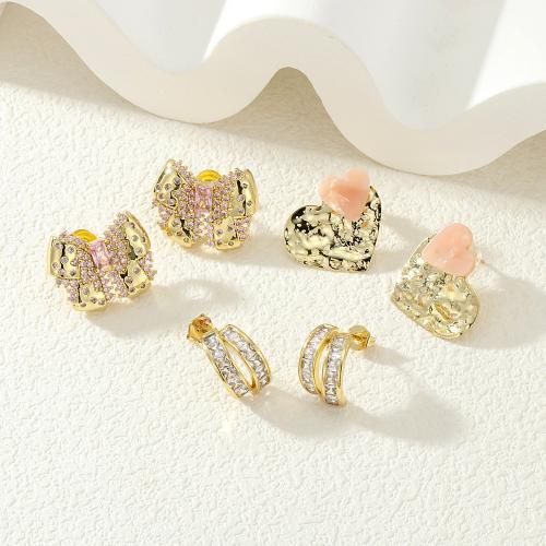 Brass Stud Earring gold color plated fashion jewelry & micro pave cubic zirconia & for woman nickel lead & cadmium free Sold By Pair