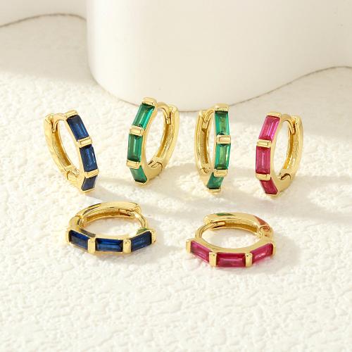 Messing Huggie Hoop Earring, met Cubic Zirconia, gold plated, mode sieraden & voor vrouw, meer kleuren voor de keuze, nikkel, lood en cadmium vrij, 12x13x2mm, Verkocht door pair