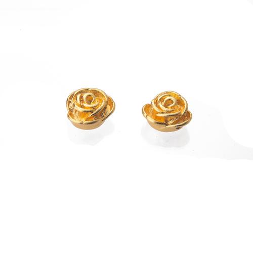 Messing kralen, Rose, gold plated, DIY, nikkel, lood en cadmium vrij, 13x7x13mm, Verkocht door PC