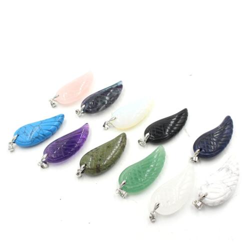 Gemstone Vedhæng Smykker, Natursten, Wing Shape, du kan DIY & forskellige materialer til valg, flere farver til valg, nikkel, bly & cadmium fri, 37x17x8mm, Solgt af PC