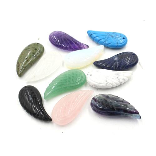 Gemstone Vedhæng Smykker, Natursten, Wing Shape, du kan DIY & forskellige materialer til valg, flere farver til valg, nikkel, bly & cadmium fri, 37x17x8mm, Solgt af PC