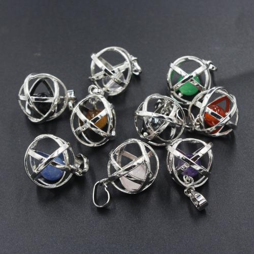 Gemstone Pendants Jewelry Brass with Natural Stone silver color plated DIY nickel lead & cadmium free Sold By PC