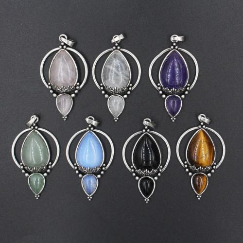 Gemstone Pendants Jewelry Natural Stone with Brass DIY nickel lead & cadmium free Sold By PC