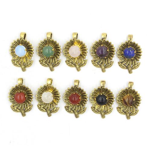 Gemstone Pendants Jewelry Brass with Natural Stone Flower plated DIY nickel lead & cadmium free Sold By PC