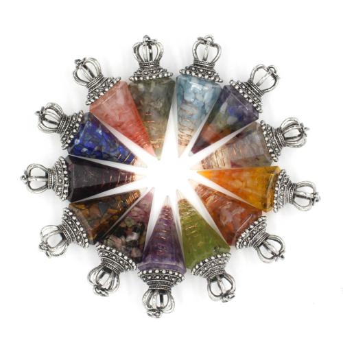 Gemstone Pendants Jewelry Natural Stone with Resin & Brass DIY Sold By PC